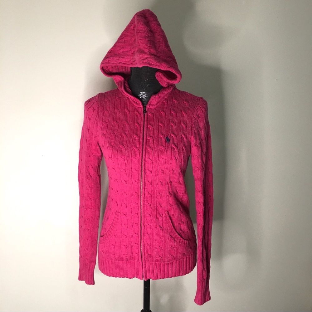Ralph Lauren Cable Knit Zip Up Hooded Sweater